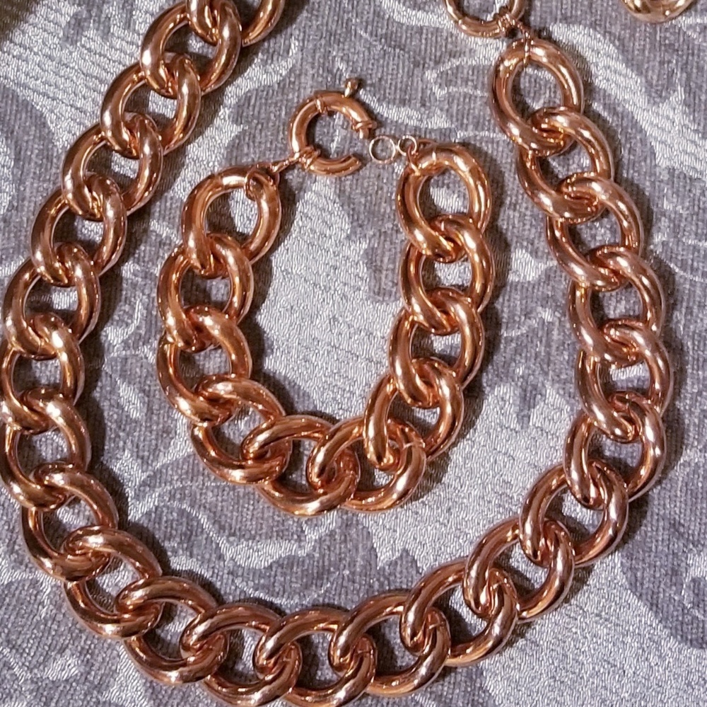Gold necklace & bracelet set NEW chain link